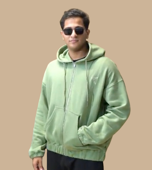 Oversized Zipper Hoodie- sage green